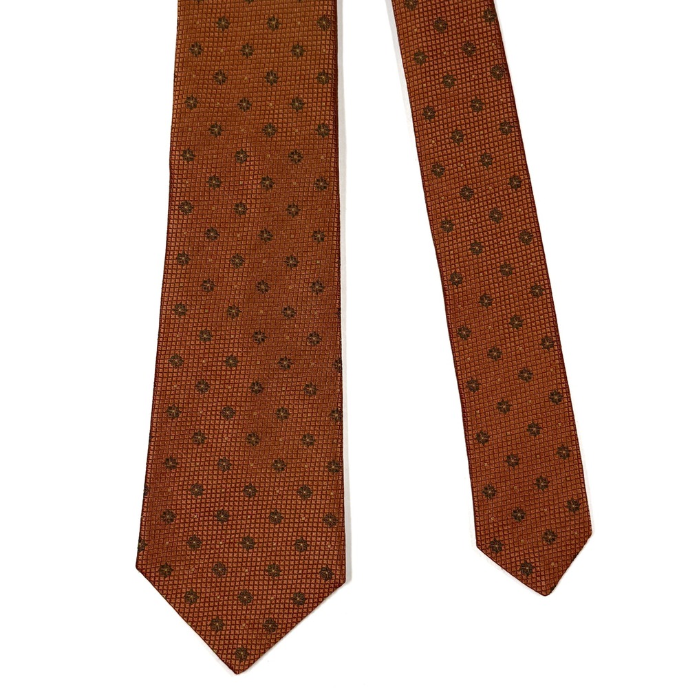 KITON Napoli Silk Tie Rust/Gold‎ Geometric Floral Pattern Width: 3.5"